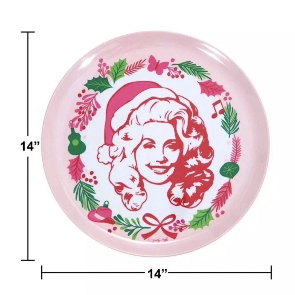 Dolly Parton Christmas Melamine Platter Pink Bow Plate Cookie Tray Viral Tiktok - Picture 5 of 13
